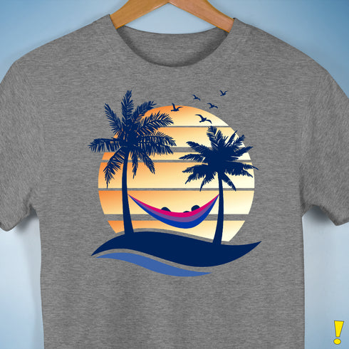 Bisexual Pride Hammock Summer Beach Sunset Premium Unisex T-Shirt - Grey Heather